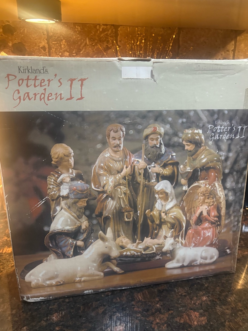 Vintage Kirkland’s Potter’s Garden II Complete Nativity Set with Wooden Base